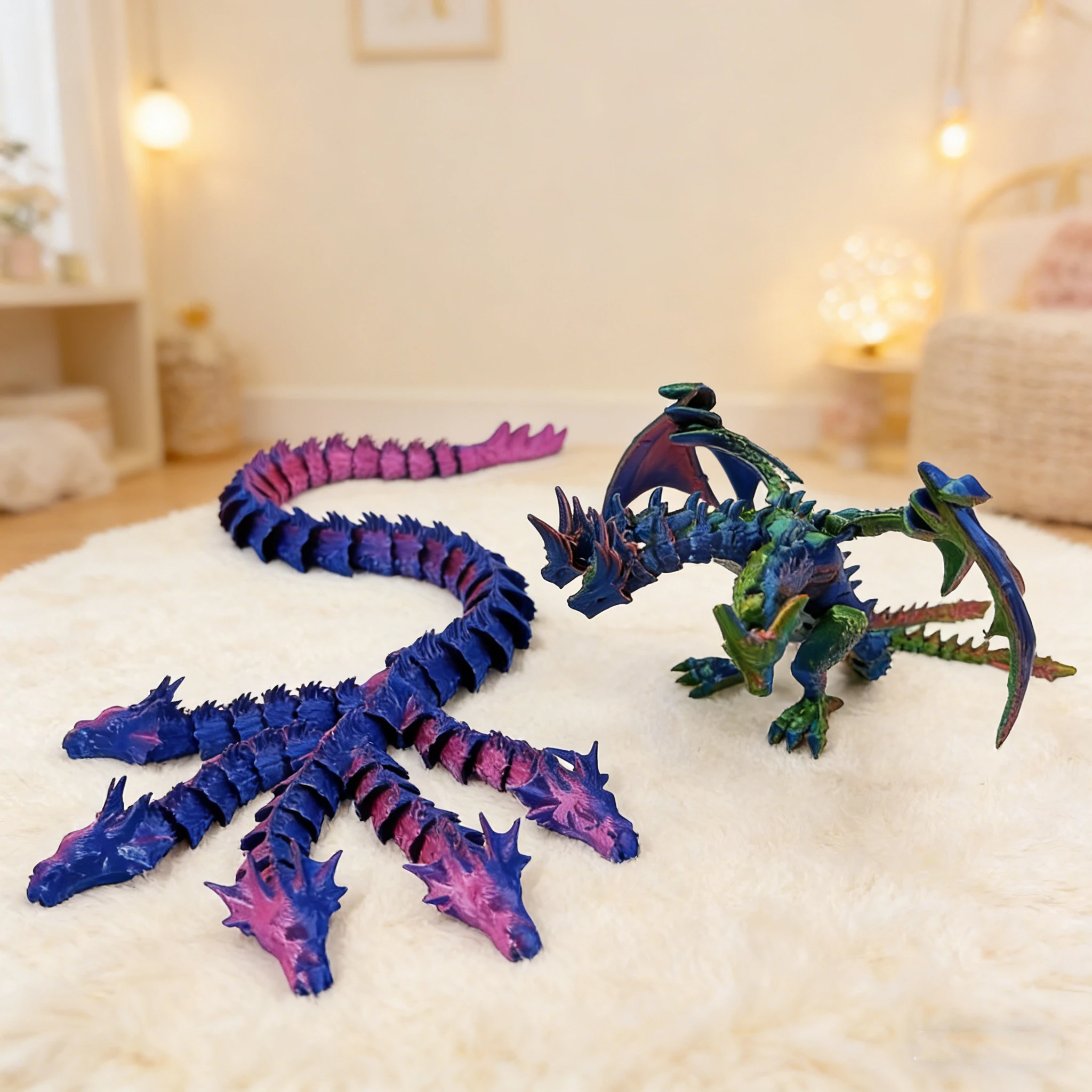 3D Printed Five-Headed Dragon + Three-Headed Dragon Combination Statue Model Home Decoration Easter Gift Creative Trendy Figurin