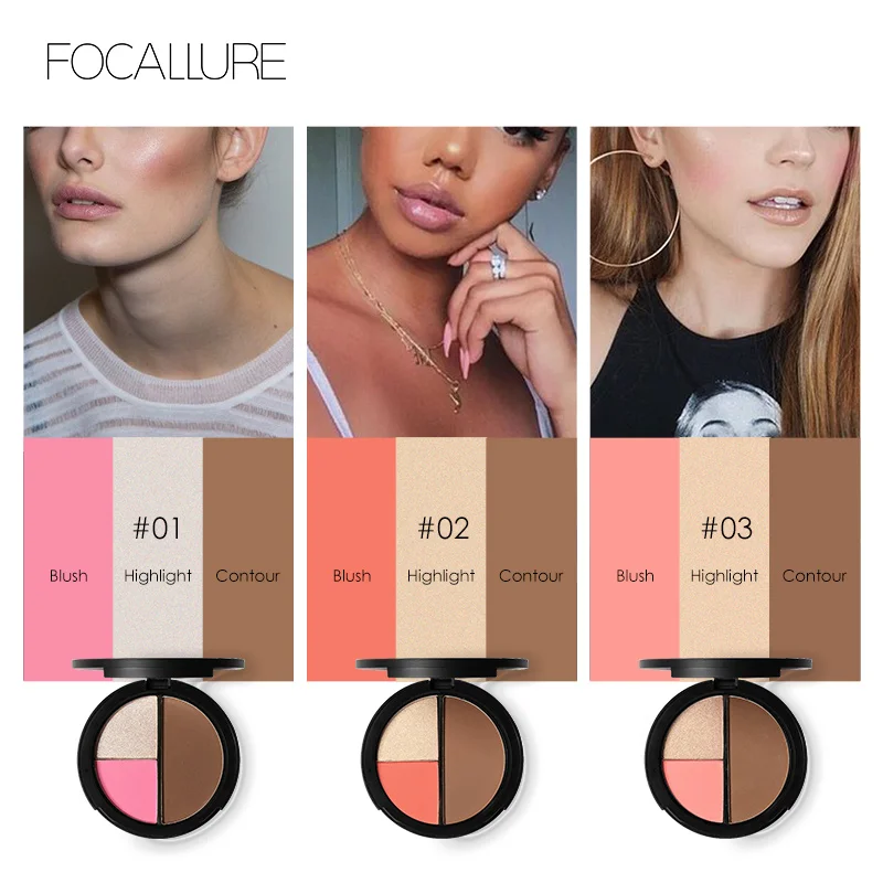 Wholesale FOCALLURE Highlighter Palette Glitter Bronzer Shimmer Powder Creamy Texture Blusher Palette Face Contouring Makeup