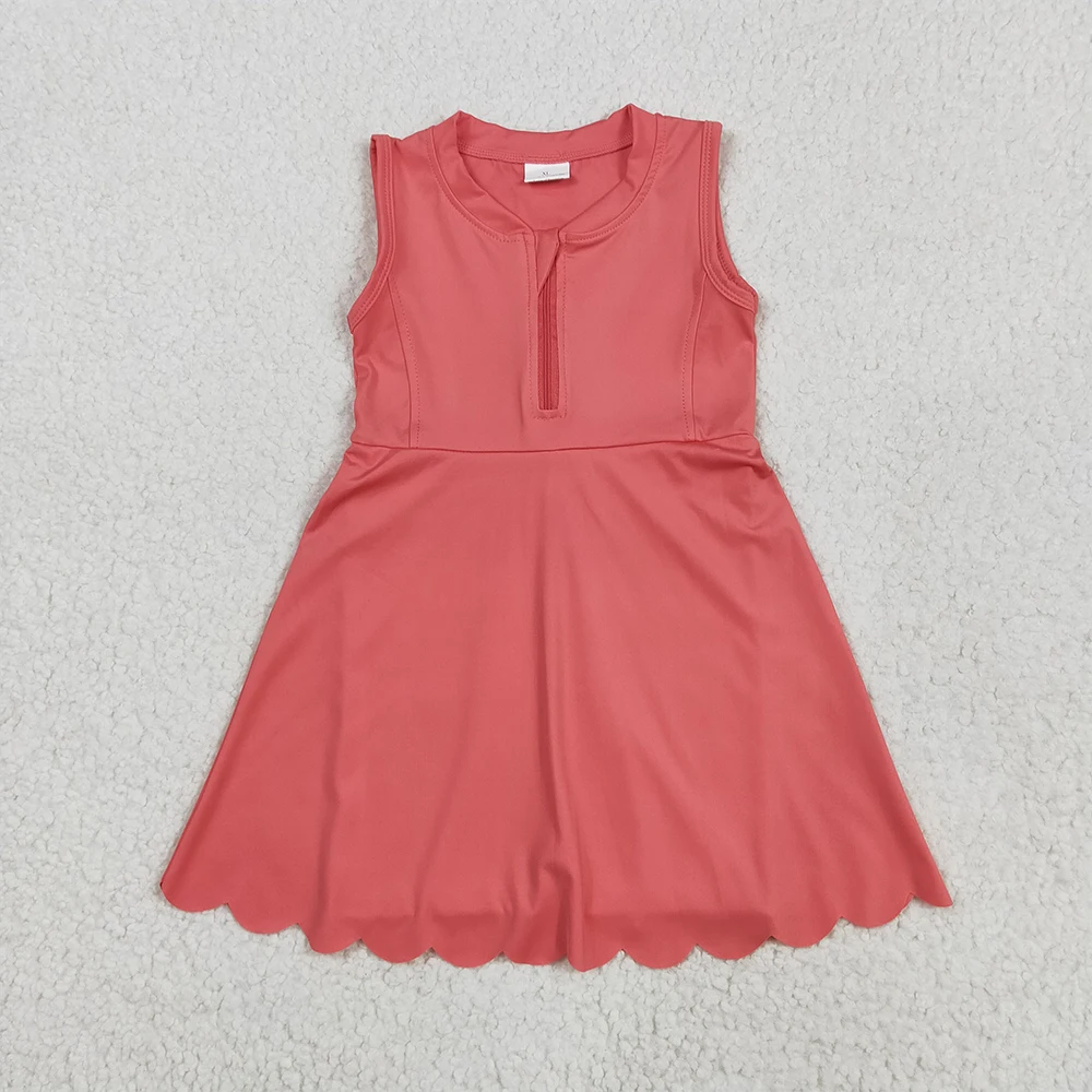 

Baby Girls Coral Yoga Skort Knee Length Dresses Peach Sleeveless Zipper Active Wear Kids Athletic Wear