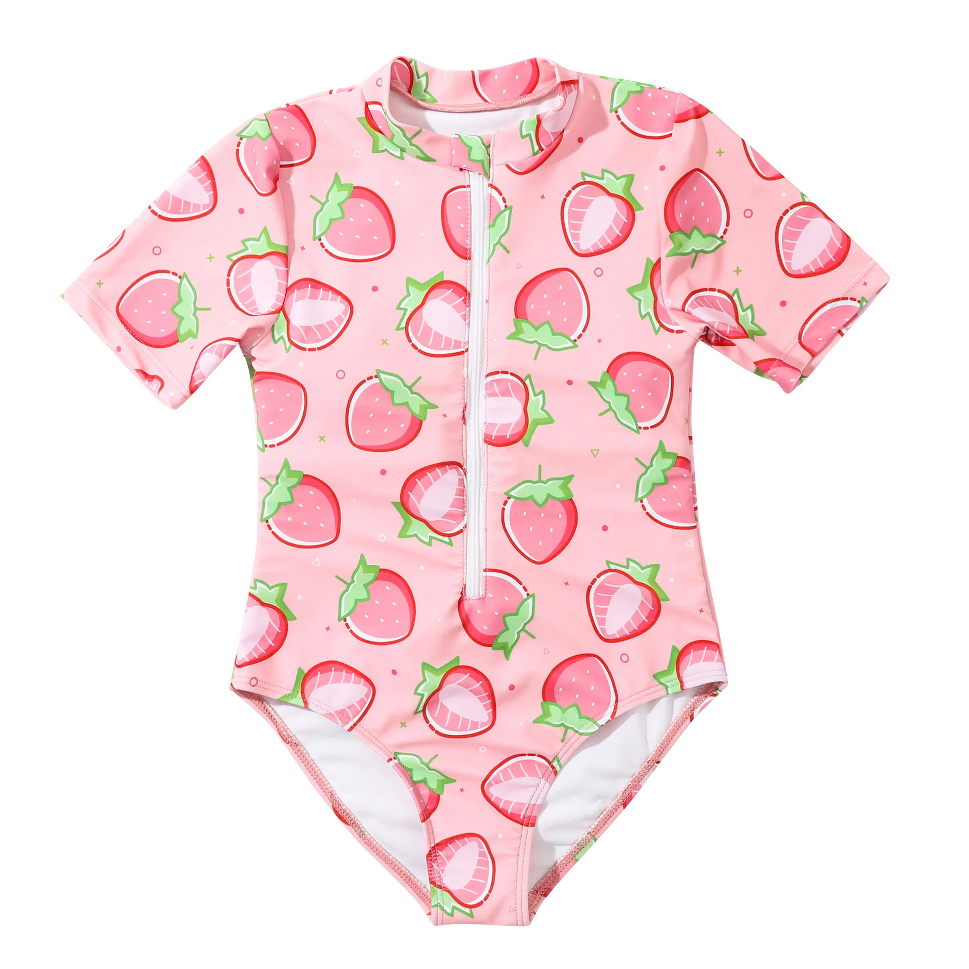 Pink Strawberry Teenage Girls One Piece Swimsuit 7-12 Year Kids Swim Suit Zipper Children\'s Swimwear 2024 Surf Bathing Suits