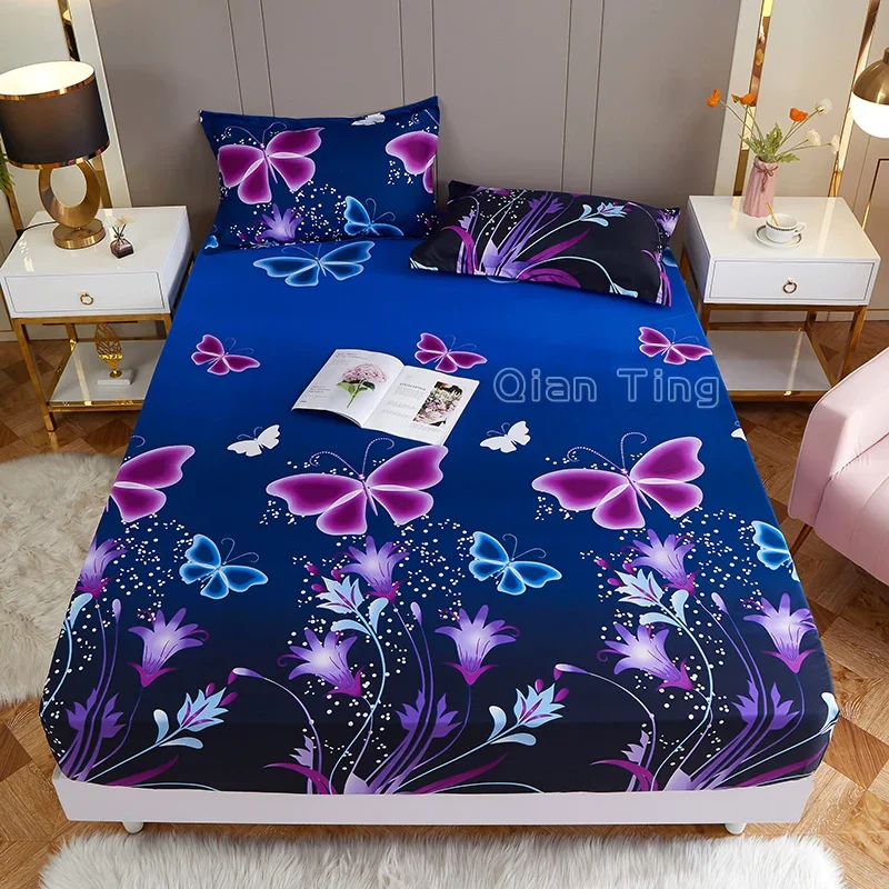 

New On Product1pc 100%Polyester Printed Fitted Sheet Mattress set Cover Four Corners With Elastic Band Bed Sheet(no pillowcases)