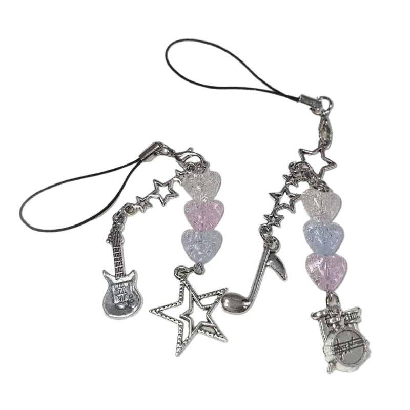 

Unique Drum Note Heart Bead Phone Strap Colorful Beaded Keychain Pendant Fashion Bag Accessory for Everyday Use