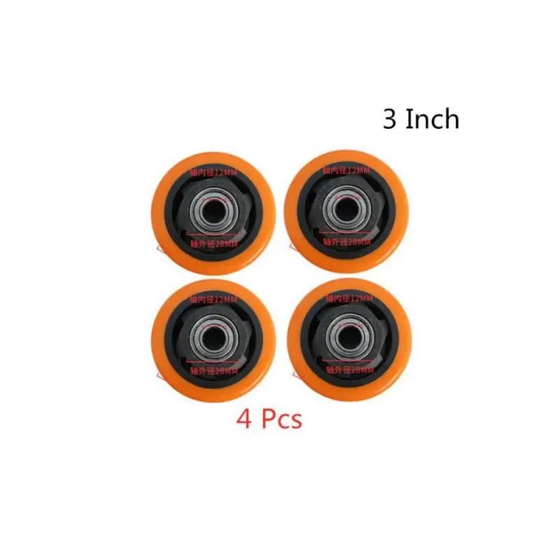 4 Packs 3 Inch Polyurethane Orange Flower Single Wheel Wear Resistant Cart Double Bearing