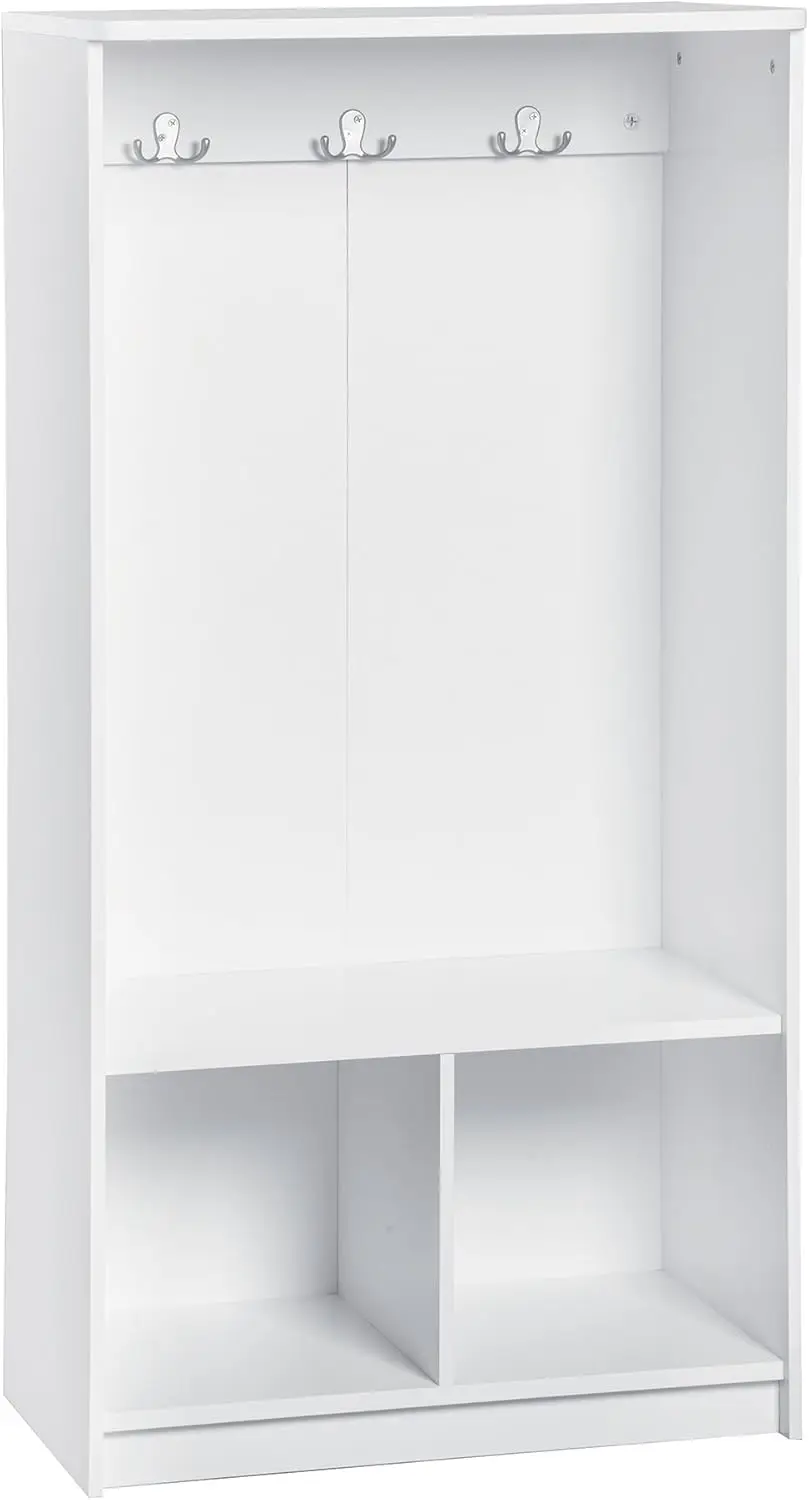 

Kids Wood Storage Locker with 2 Cubes and Hooks for Coats, Backpacks, Toys in White Finish