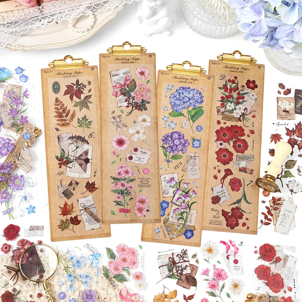 6 pcs/pack，Flowers Plants PET Material，Journaling supplies，Stickers，Album Diary Scrapbooking Decorative，Stationery Stickers