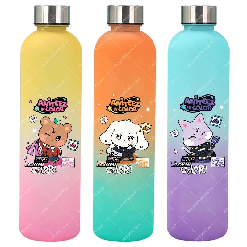 

900ML Cartoon Plastic Sport Water Bottle Anime ATEEZS ANITEEZ‌S Portable Cute Juice Cup Kpop Style Pattern Cold Drink Container