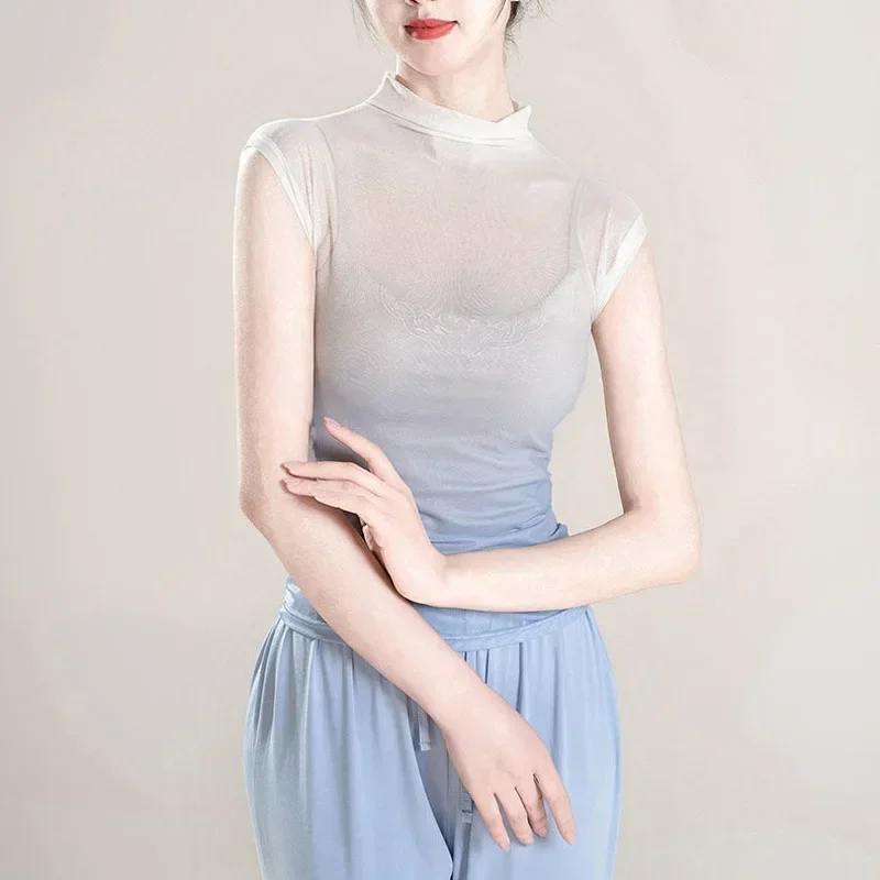 Summer gradual change short-sleeved turtleneck top classical dance practice clothes body training gauze adult women