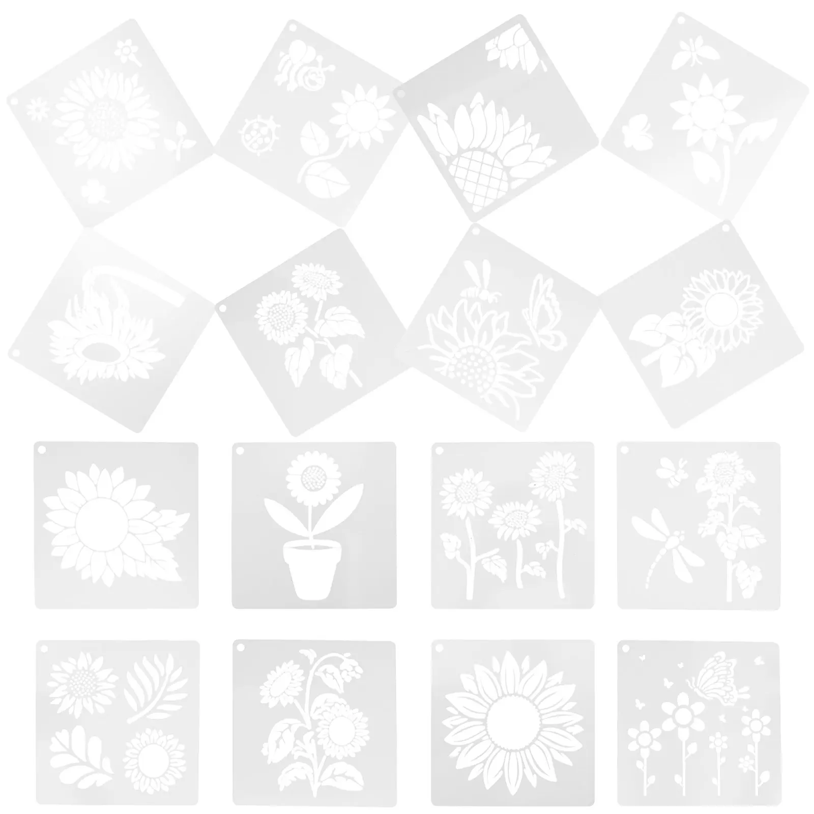 1Set Sunflower Stencils Plastic Multi-Use Painting Templates for Crafts Floral Drawing Stencils Reusable Sunflower Stencil