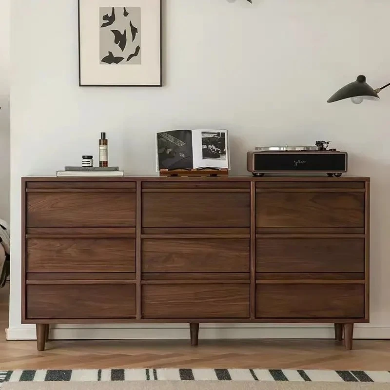 Black Walnut Living Room Bedroom Locker Furniture Solid Wood Drawer Bedside Cabinet  FT