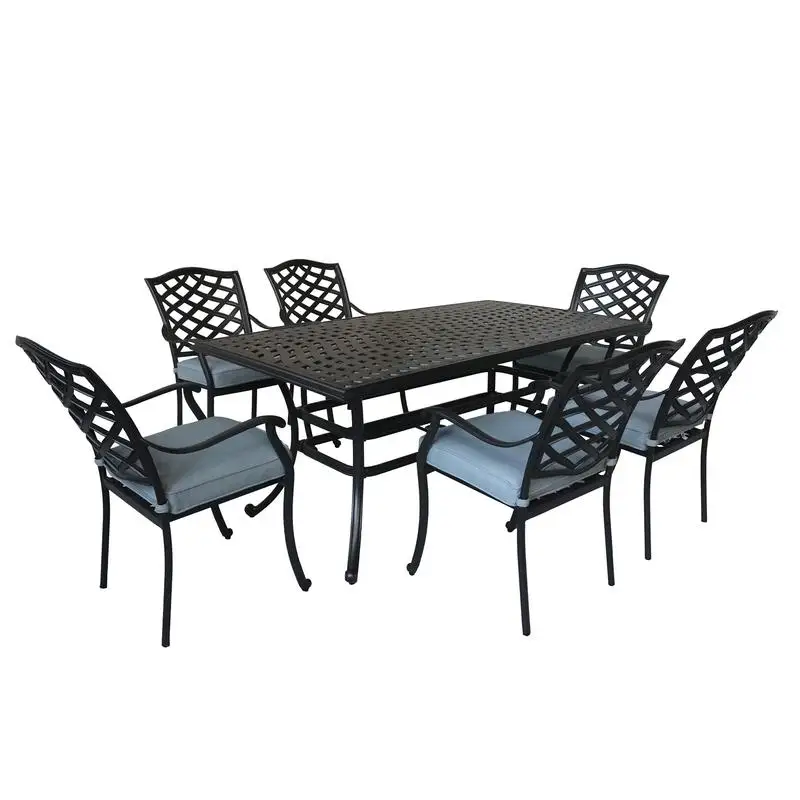 

7-Pc Rectangular Dining Set with 6 Arm Chairs, Light Blue Finish