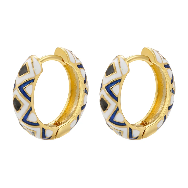 HECHENG, Creative Enamel Geometric Eyes Hoop Earrings Fashion gold color Round small Hoop Earring for women Jewelry Wholesale