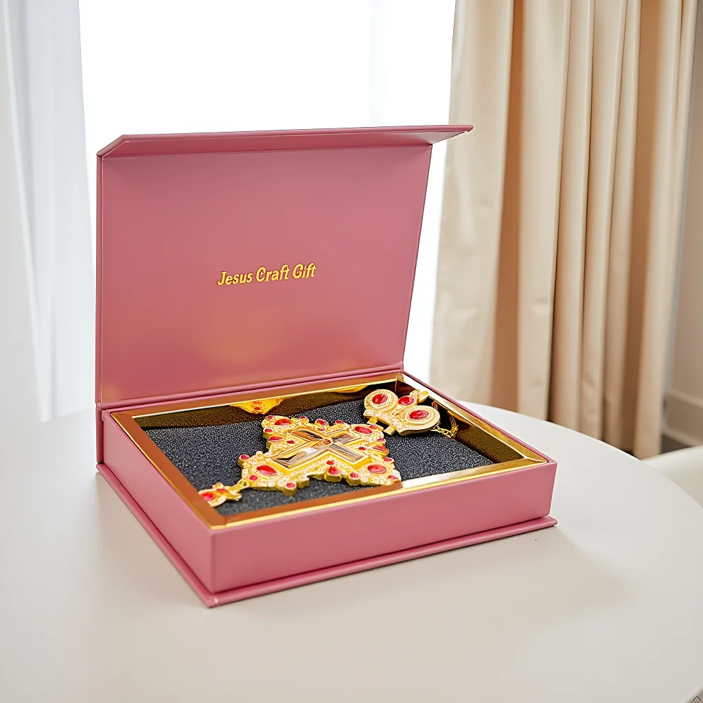 

HTISOK 7.1In Orthodox Cross Pendant Crown Pectoral Cross Jesus Cross Gemstones and Rhinestones Gift for Priest with Box