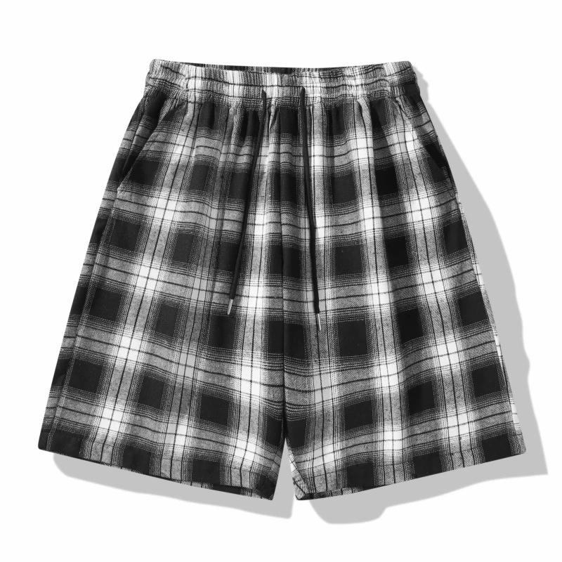 Men's Casual Plaid Shorts Summer Black Yellow Tartan Bermuda Shorts Pockets Gingham Knee Length Walking Lightweight Streetwear