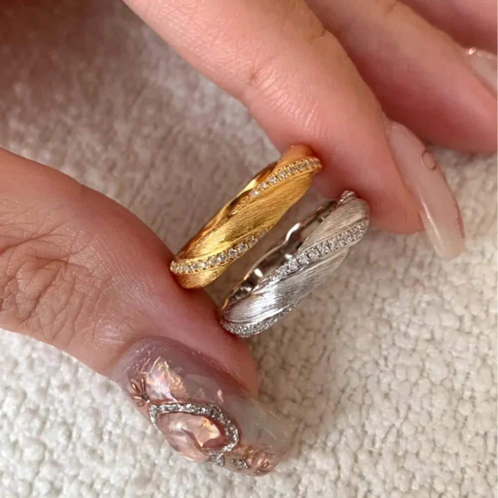 925 S925 Sterling Silver Rotating Twisted Inlaid Diamond Ring For Women Niche Stylish Simple Stackable  Craft Retro Finger Ring