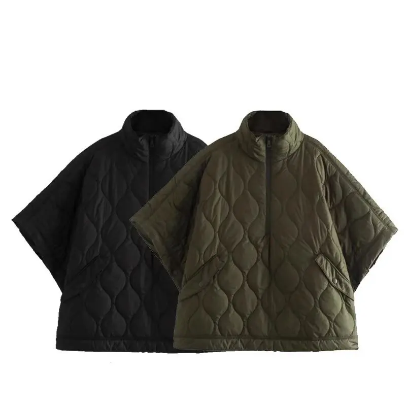 

Cotton-padded Vest Women Camping Shawl Cape Coat Stand Collar Thickened Warm Winter Topcoat Lady Outwear Batwing Sleeve Poncho