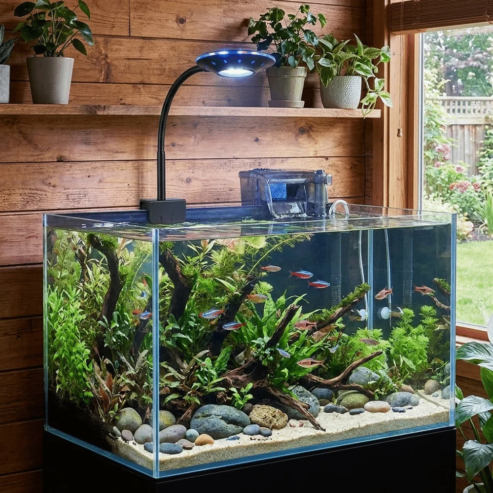 UFO Shape Fish Tank Clip Lamp Flexible Stem Color-changing LED Fish Tank Light Adjustable Brightness USB-Plug Water Grass Lamp