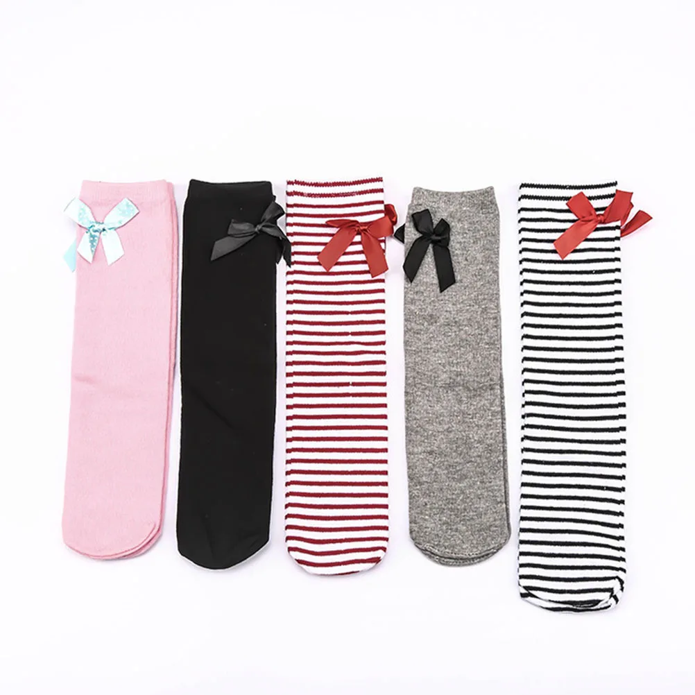 

1 Pair Butterfly Bow Long Socks For Girls Thick Cotton Over The Knee High Socks Striped Stockings For 1-8 Year Old Kids Black