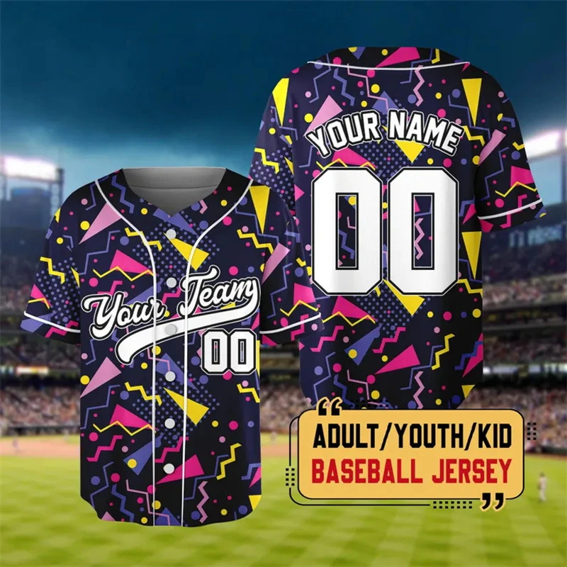 

Custom Geometric Pattern Baseball Jersey Personalized 3D Print Name Number Short Sleeve Shirt For Men Women Party Sports Wear