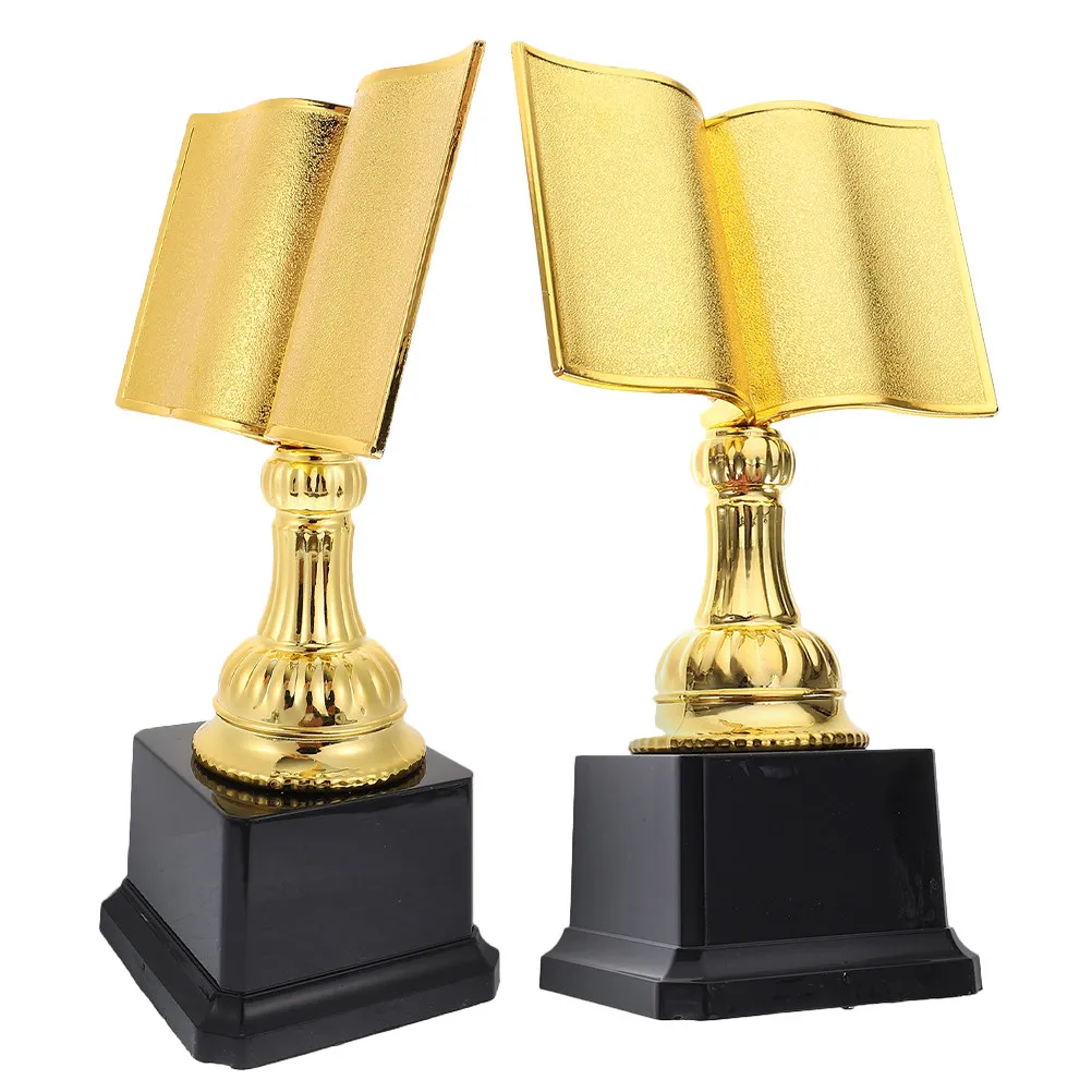 

2 шт. Золотые пластиковые награды в форме книги для победителей конкурсов по чтению, большой приз-кубок для чтения, пластиковый золотой трофей