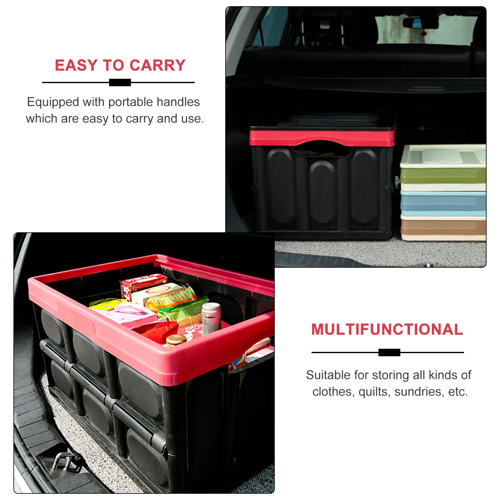 

1pc Foldable Storage Box Large Capacity Abs Material Dust-Proof Lid For Home Car Organizer Trunk Container Sundries Storage