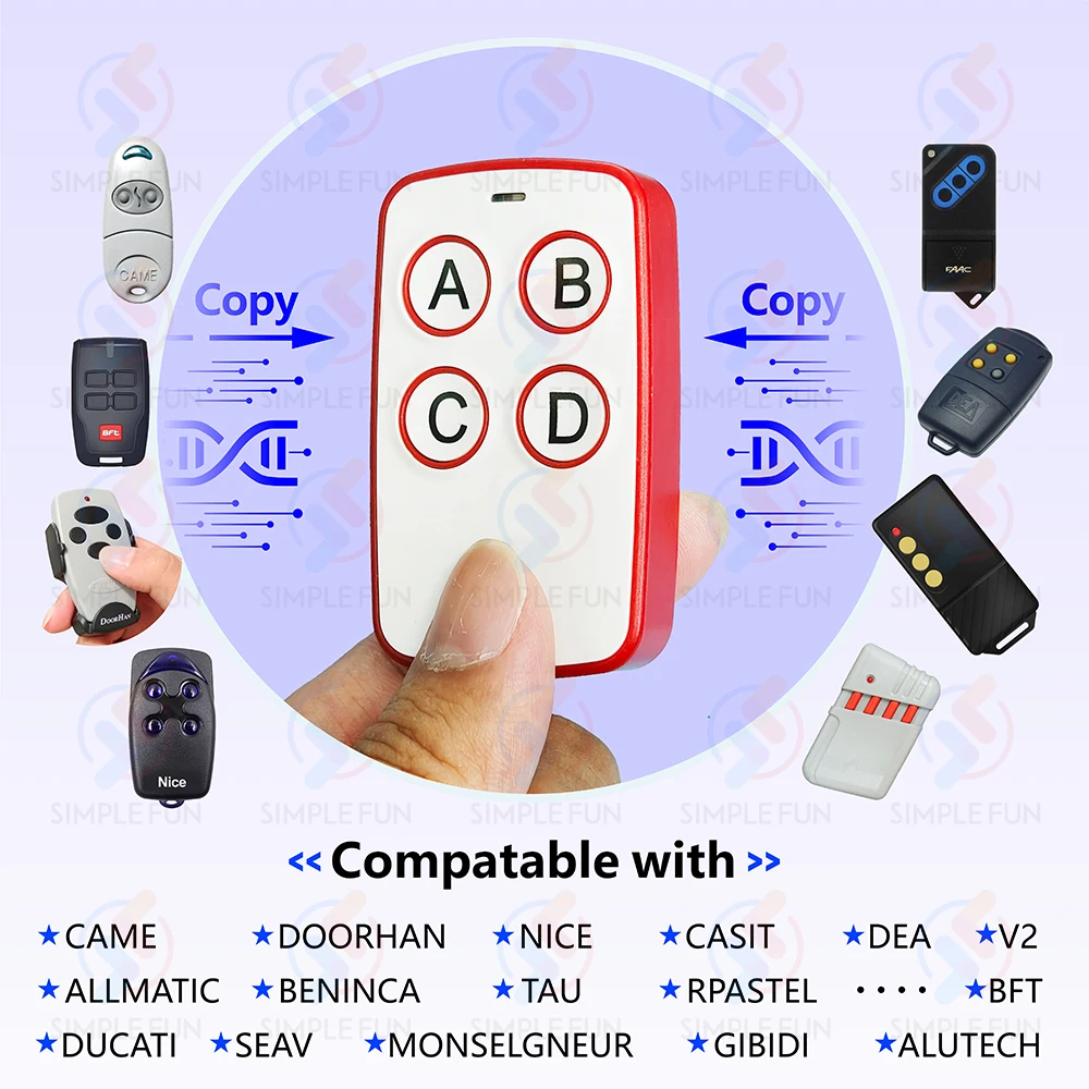 433Mhz Clone Remote Control 4-keys Copy Transmitter Garage Door Opener Duplicator Fixed Learning Code Doorhan Nice Came