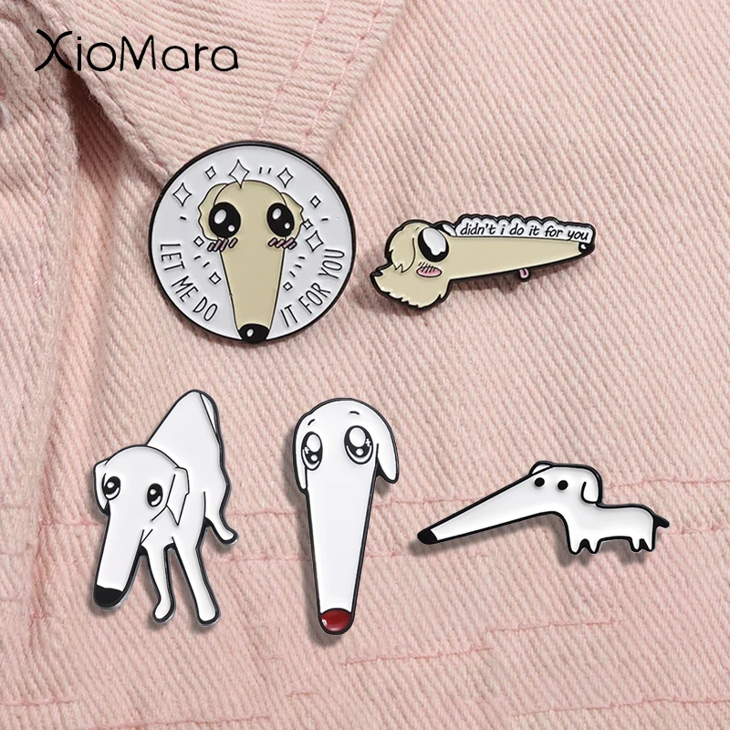 Let Me Do It For You Long Nose Dog Enamel Pin Cartoon Anime Metal Brooches Lapel Backpack Badge Jewelry Gifts For Kids