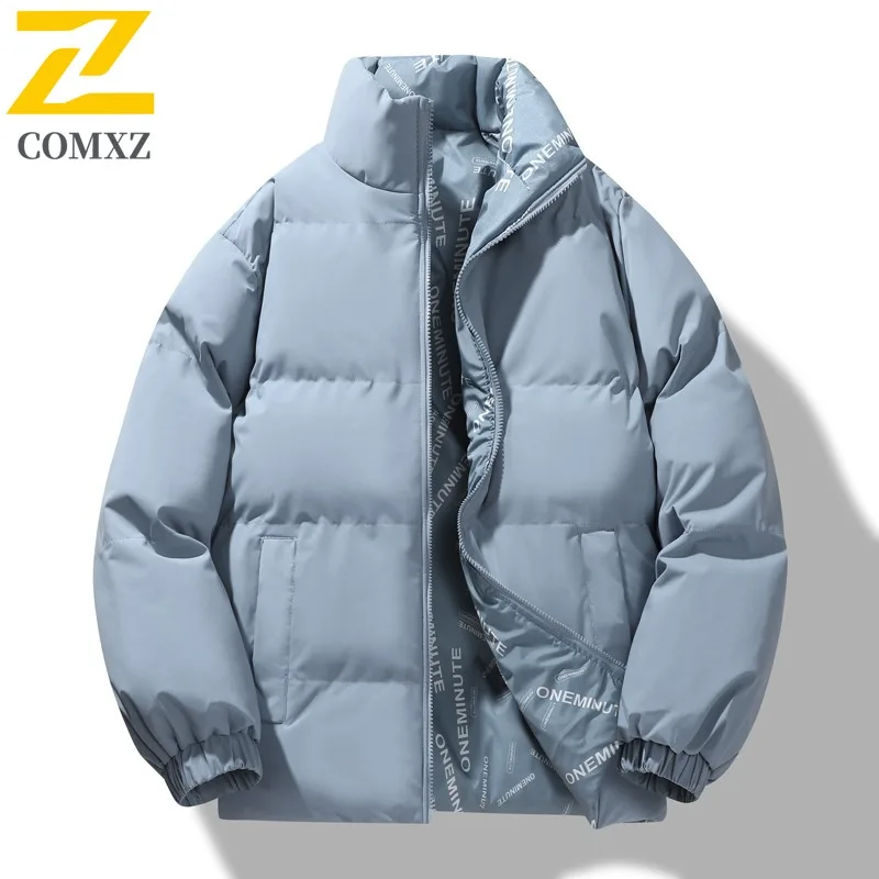 COMXZ Mens Padded Jacket Fashion Stand Collar Outdoor Cycling Thickened Warm Cotton Coat Street Lightweight Winter Jacket