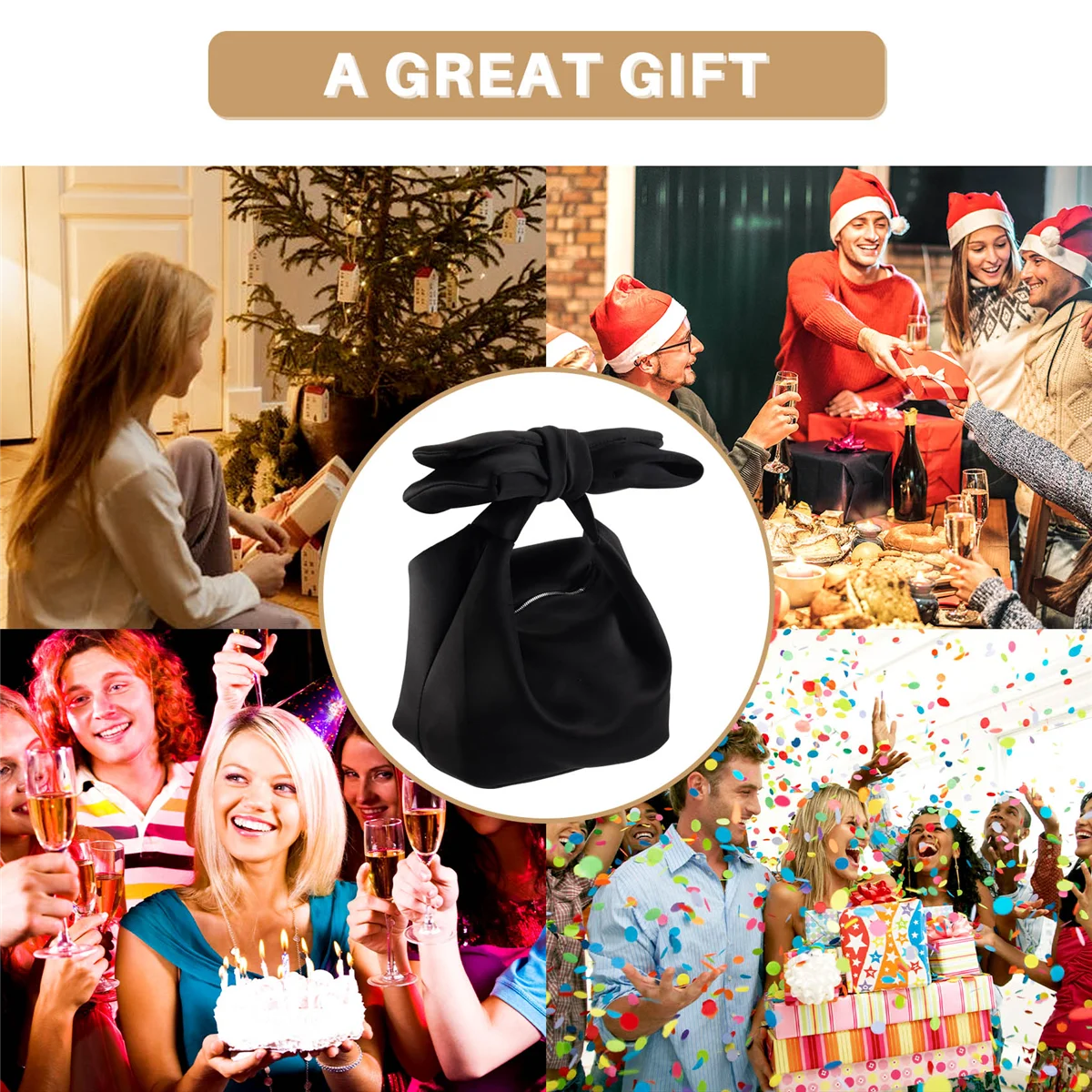 

【Горячие продажи!】Дизайнерские женские сумки с бантом, дневные клатчи, женские вечерние клатчи, черная сумка на плечо (черный)