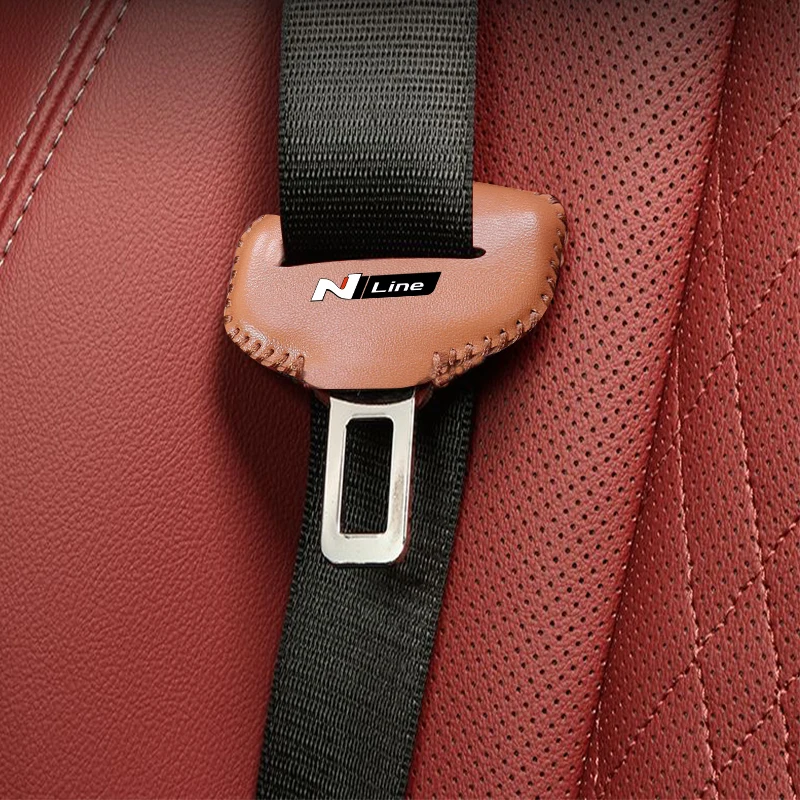 Car Seat Belt Buckle Clip Protector Leather Cover Protection Case For Hyundai N Line I30 I20 Ix35 I10 2023 Tucson Nx4 S23 Bayon