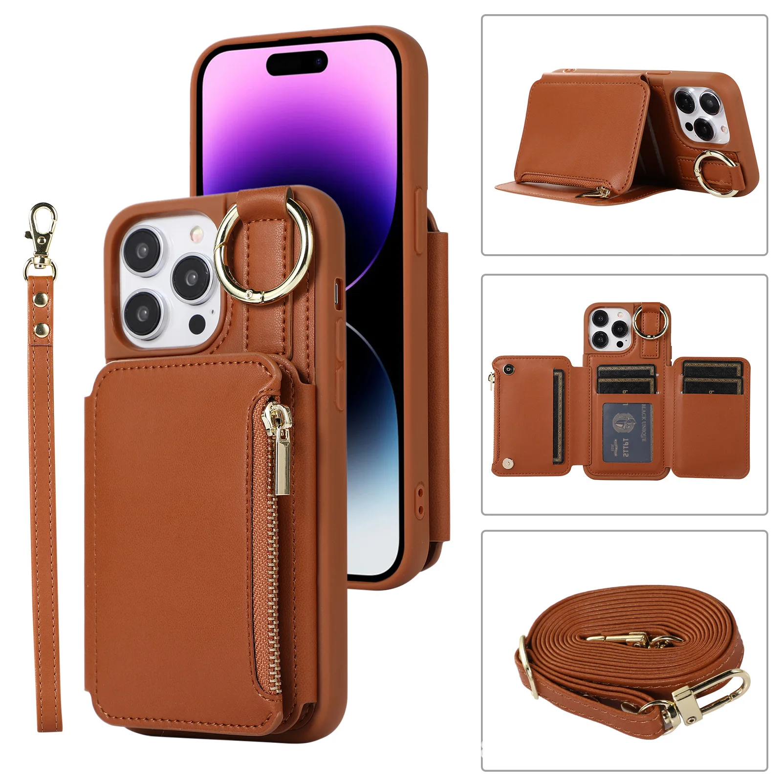 

Multifunctional PU mobile phone case with Lanyard for iPhone13/14 for iphone 13