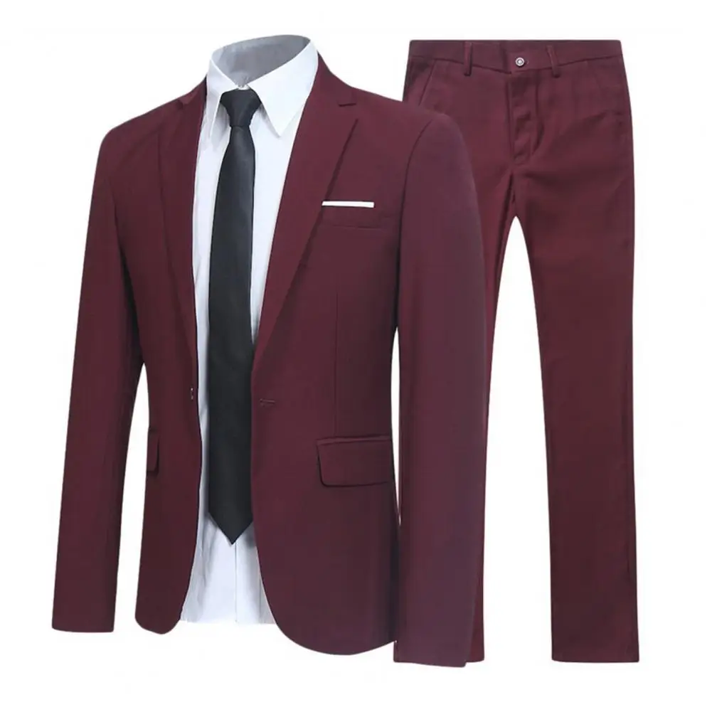 Conjunto de traje para hombre, cuello vuelto, solapa, bolsillos, botones, traje de novio, Blazer de Color sólido, pantalones, conjunto de dos