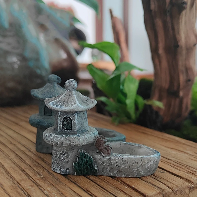 Mini Retro Pond Tower Resin Craft Fairy Garden Decor Figurines Toys DIY Miniatures Terrarium Micro Landscape Home Ornaments