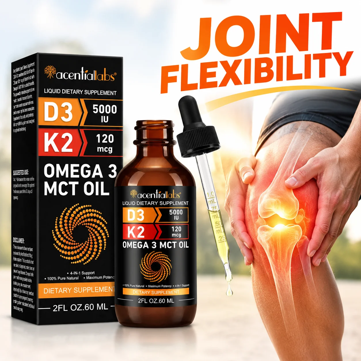 Omega 3 MCT Oil Liquid Drops Enhance Joint Flexibility Promote Bone Strength Maintain Heart Wellness Rapid Absorption 60 ML