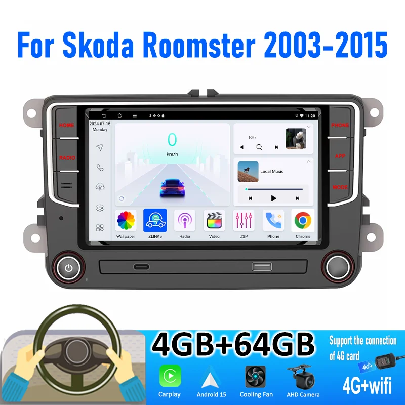 

Auto Radio Android 15 7inch Carplay Car Radio 64GB For Skoda Roomster 2003-2015 Apple Carplay Canbus Double DIN FM GPS