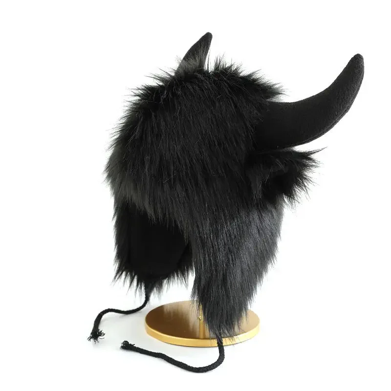 Funny Bullhead Plush Girl Winter Warm Ear Protection Windproof and Cold Proof Cycling Bull Demon King Hat Halloween