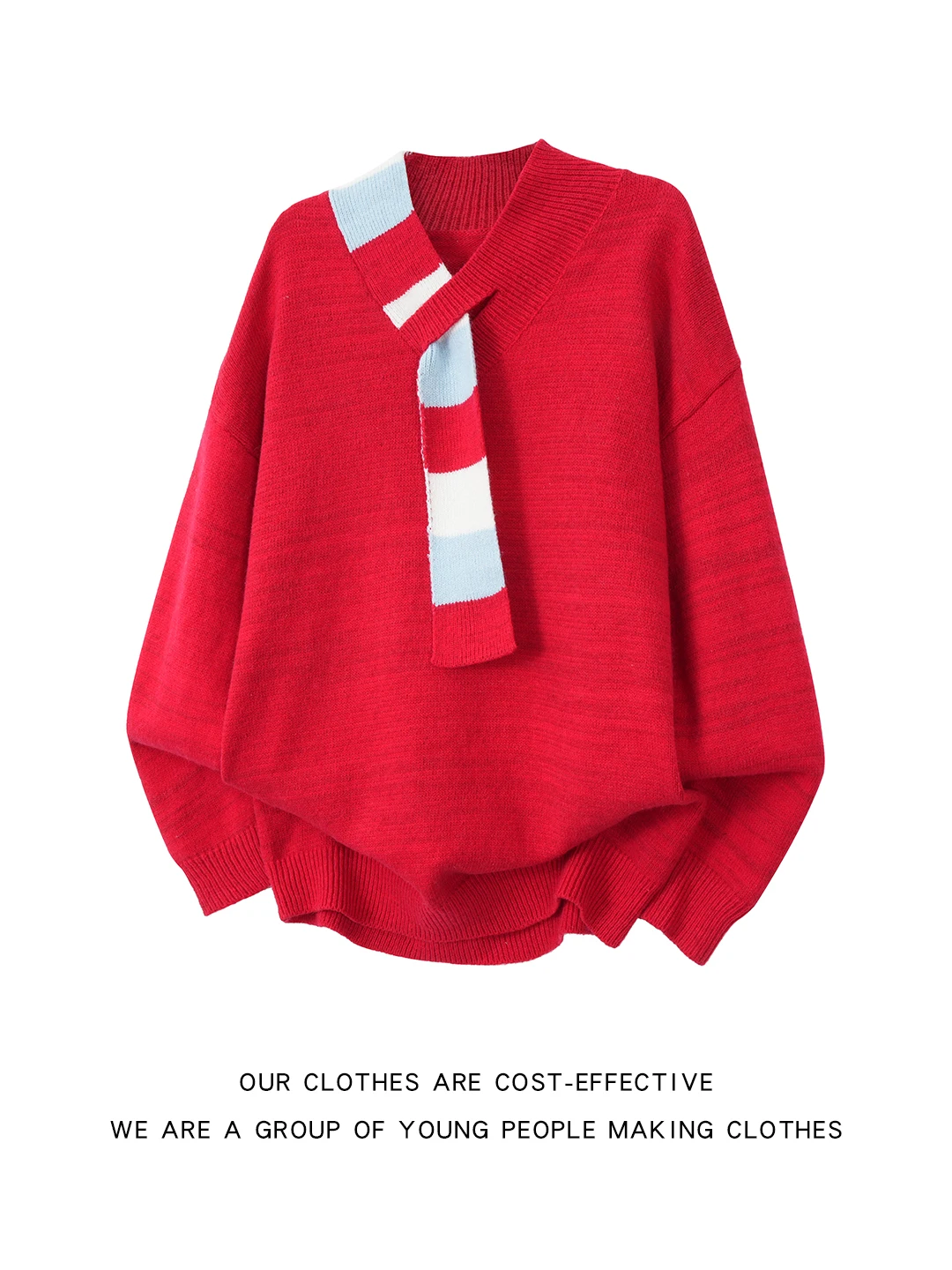 

Американский свитер с V-образным вырезом, осенне-зимний, модный, свободный, теплый, вязаный, с дизайном шарфа, в стиле Lazy Sle, повседневный, с длинными рукавами