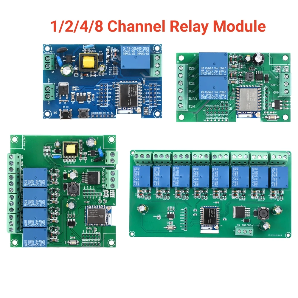 1/2/4/8 Channel ESP-07 WIFI Bluetooth-compatible BLE Relay Module AC90-250V/DC5-30V Power Supply ESP8266 Development Board