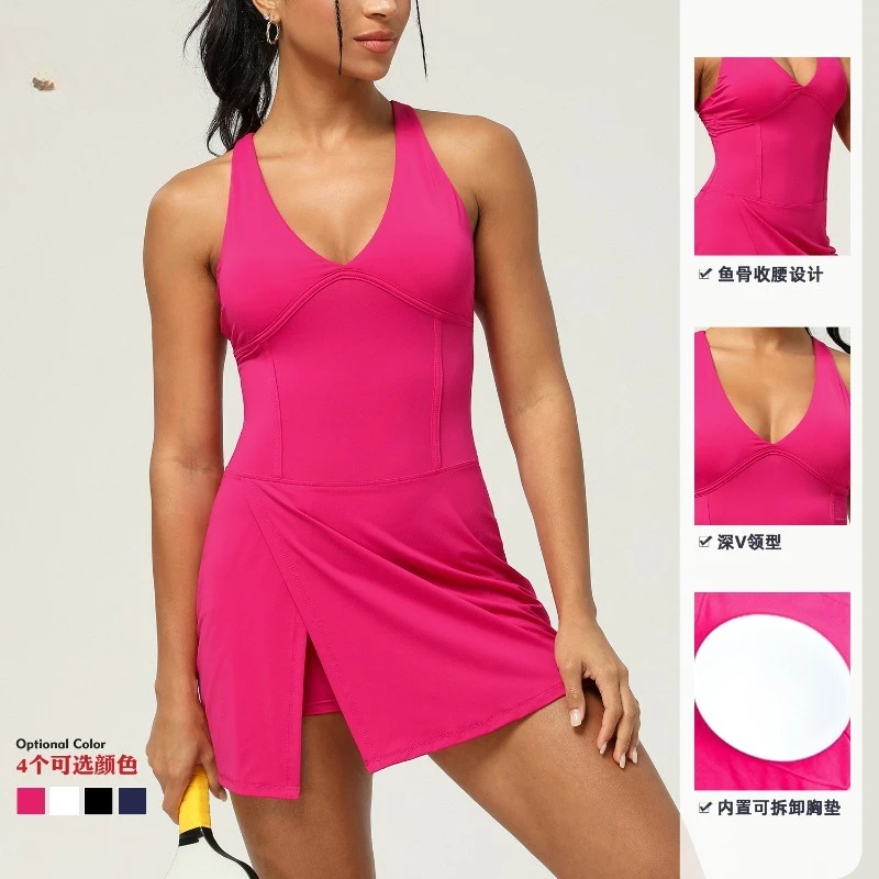 Women's Breathable Quick-dry Tennis Golf Dress Comfy Yoga Fitness Running Badminton Sports Dresses with Built-in Shorts and Bra