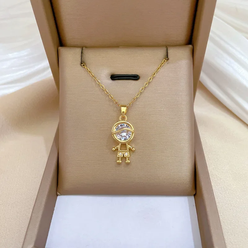 

Gorgeous Zircon Boy Pendant Necklace Female Versatile Collarbone Jewelry Gift Titanium Steel Chain