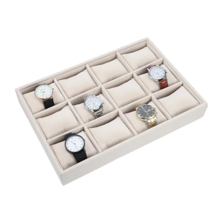 

Jewelry Watch Organizer Tray, 12 Grid Velvet Watch Jewelry Organizer Stackable Watch Bracelet Bangle Display Holder with Adjust