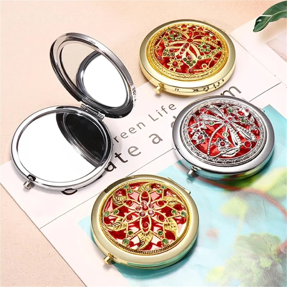 

Retro Hollow Makeup Mirror with Gift Box Metal Pocket Double-Sided Mirror Compact Cosmetic Vintage Vanity Portable Beauty Tools