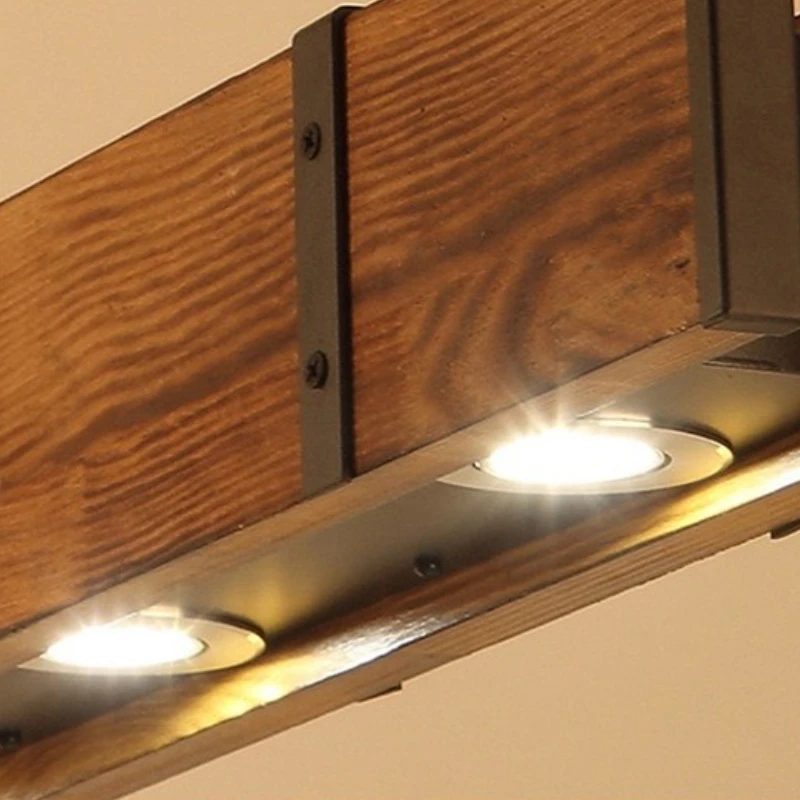 American Industry Long Strip Wooden LED Pendant Lamp Retro Metal Chain Sling Restaurant Kitchen Cafe Atmosphere Lighting Fixture