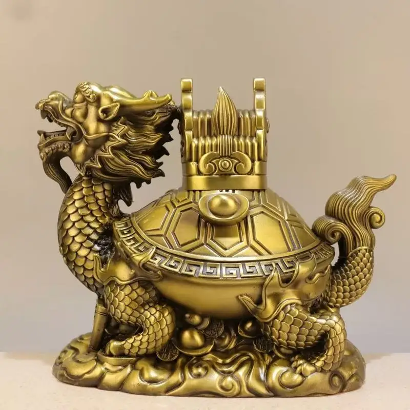 All-Copper Three-Yuan Ornament, Official Hat Dragon Head Turtle Craft, Home Living Room Entrance Decoration, House