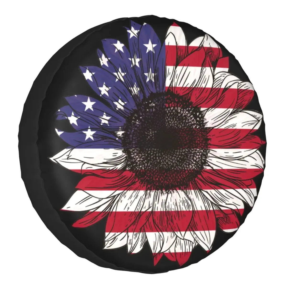 

Sunflower American Flag Spare Tire Cover Bag Pouch for Jeep Pajero Flower Waterproof Car Wheel Covers 14" 15" 16" 17" Inch