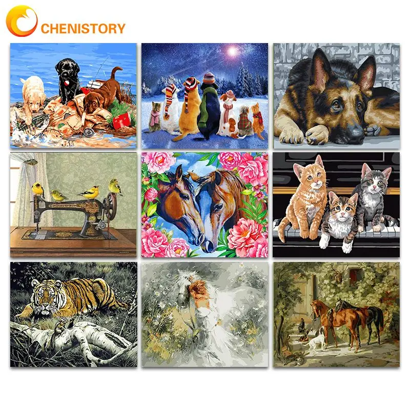 

CHENISTORY Diy Oil Painting By Numbers Dog Animal Acrylic Paint On Canvas Handpainted Unique Gift For Home Decoration