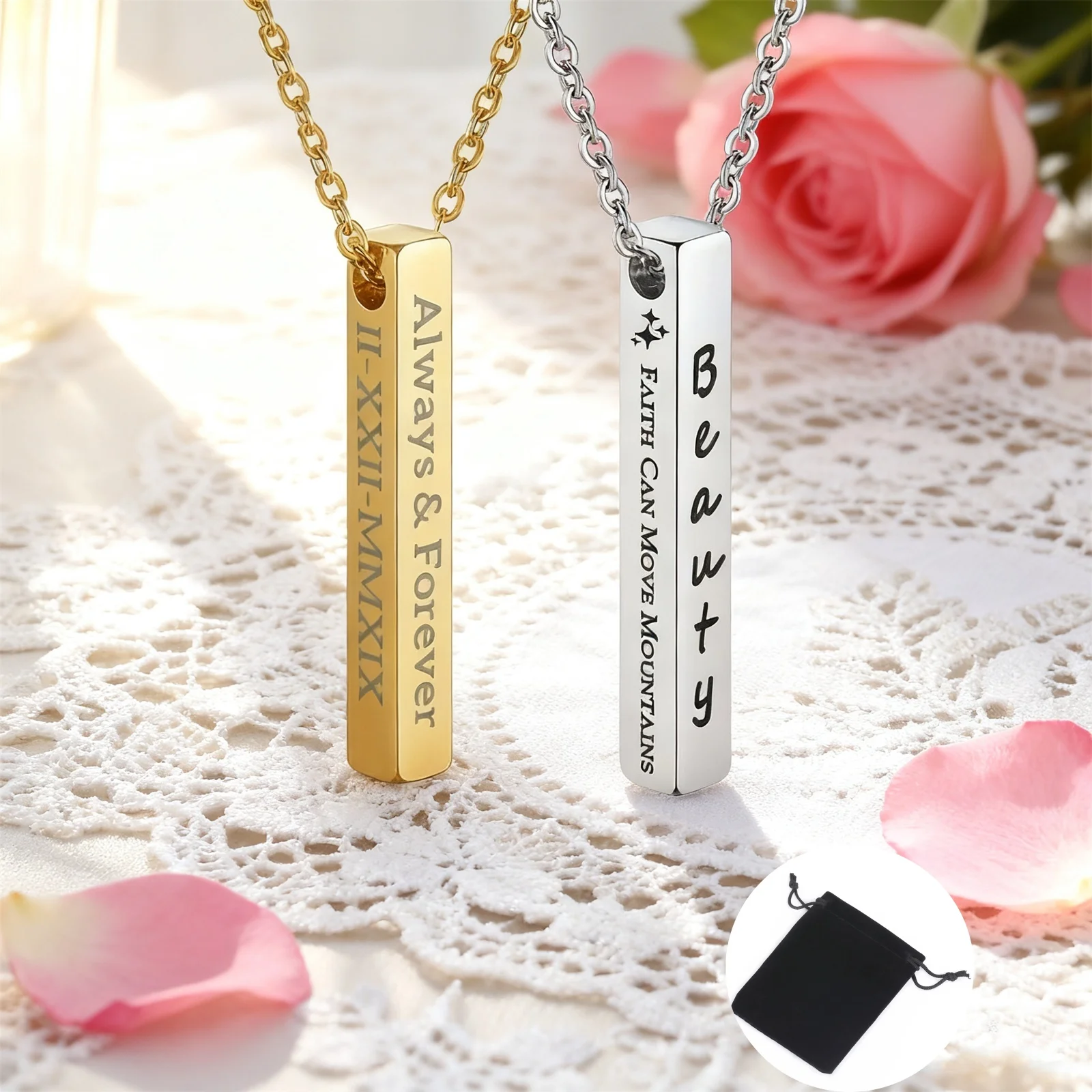 Customized Multi-Sided Engraved Necklace for Couples