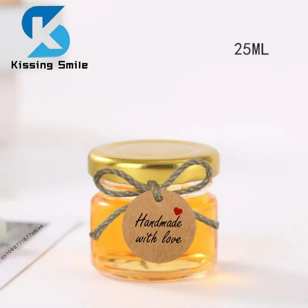 25ml Honey Pot Wedding Thank You Gift Jars with Lid Lable Paper Hang Tags for Handmade Items Mini Jam Container Glass Bottle