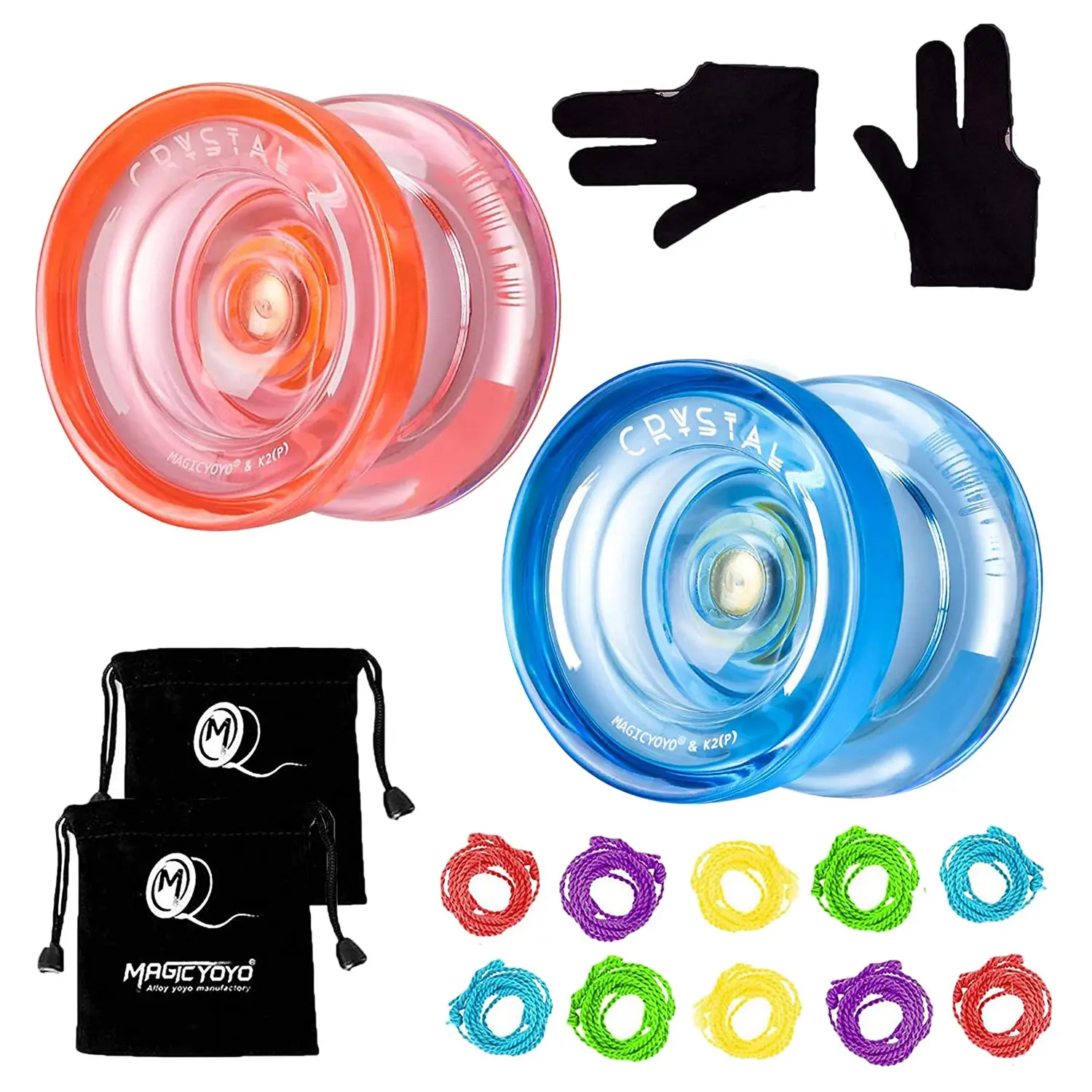 MAGICYOYO K2 Responsive Fingerspin Yoyo for Kids Beginners Crystal Yoyo for Kids Beginners Yo-Yo with 2 Gloves,2 Bags,10 Strings