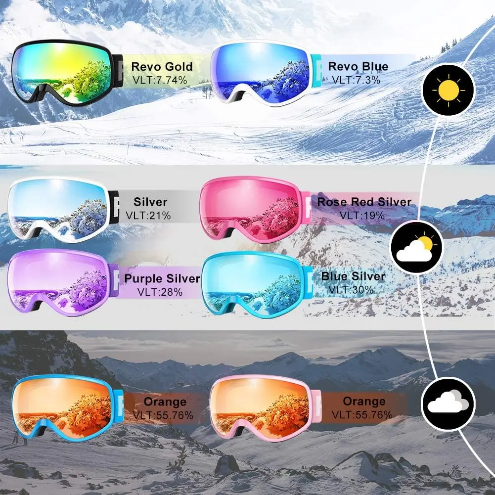 Findway-Lunettes de ski anti-buée pour enfants, protection UV 100%, garçons et filles de 3 à 10 ans, ski, snowboard, compatibles avec casque