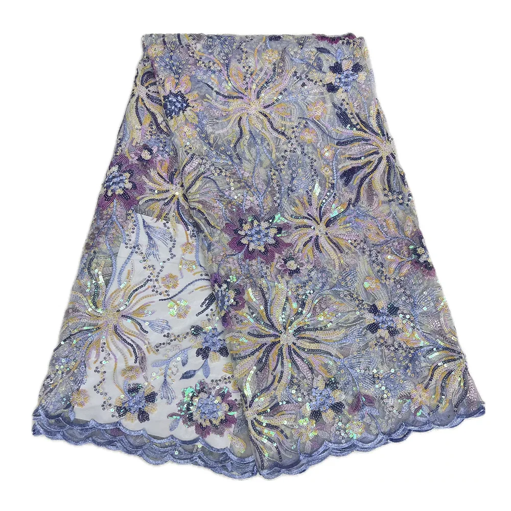 Новейшая горячая распродажа, кружевная ткань с блестками, женская 5-ярдовая кружевная ткань с вышивкой, элегантная ткань с блестками для шитья свадебного платья